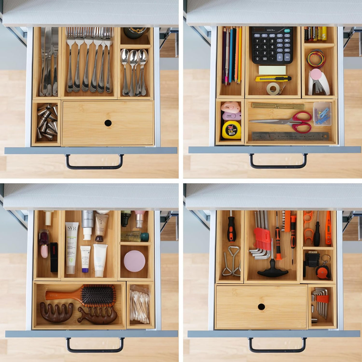 5 Pcs Bamboo Drawer Organizer Set Y1290