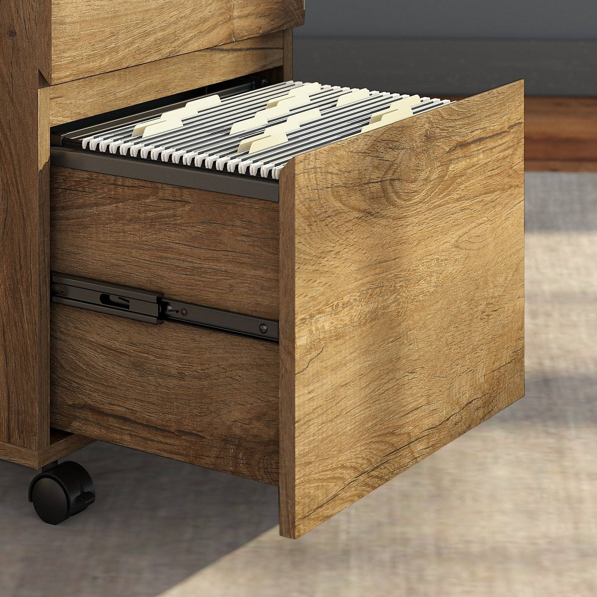 Brown Writing Desk with File Cabinet and Bookcase M137