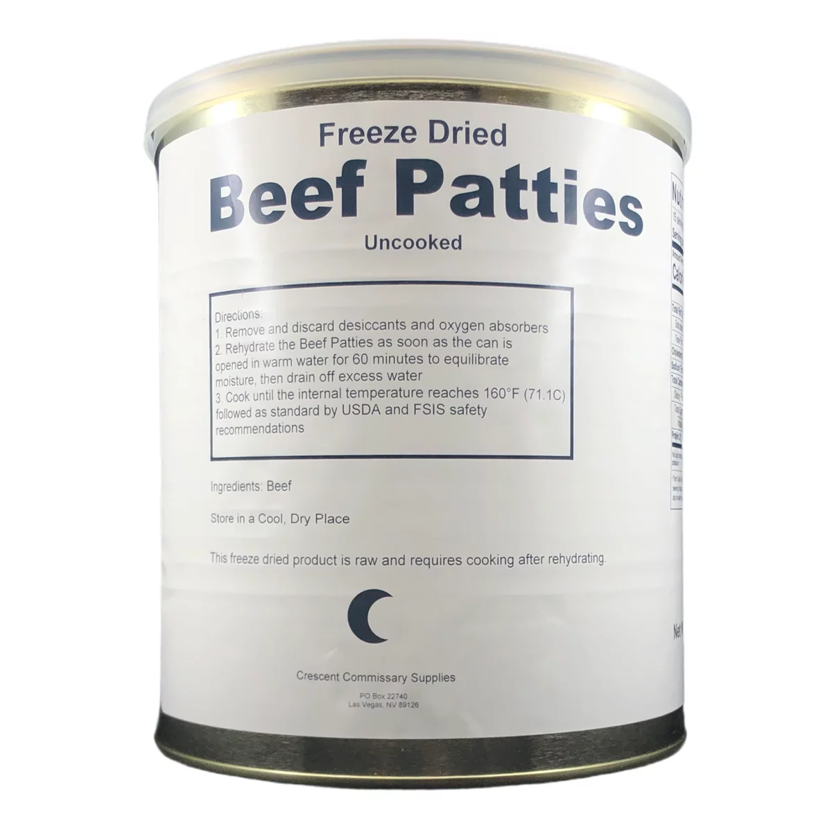 15-16 Thick Patties Freeze Dried Hamburger Ground Beef Patties in a #10 Can Y9861