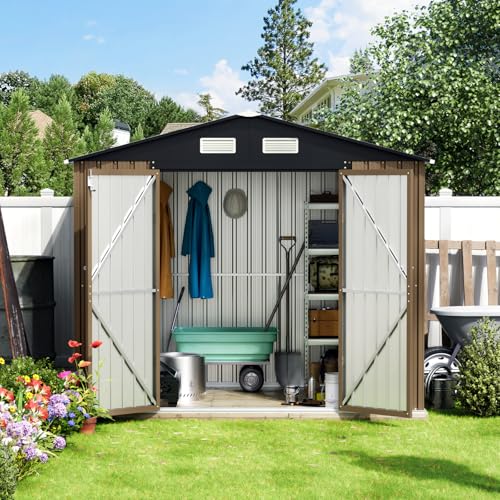 Brown Outdoor Steel Storage Shed O477