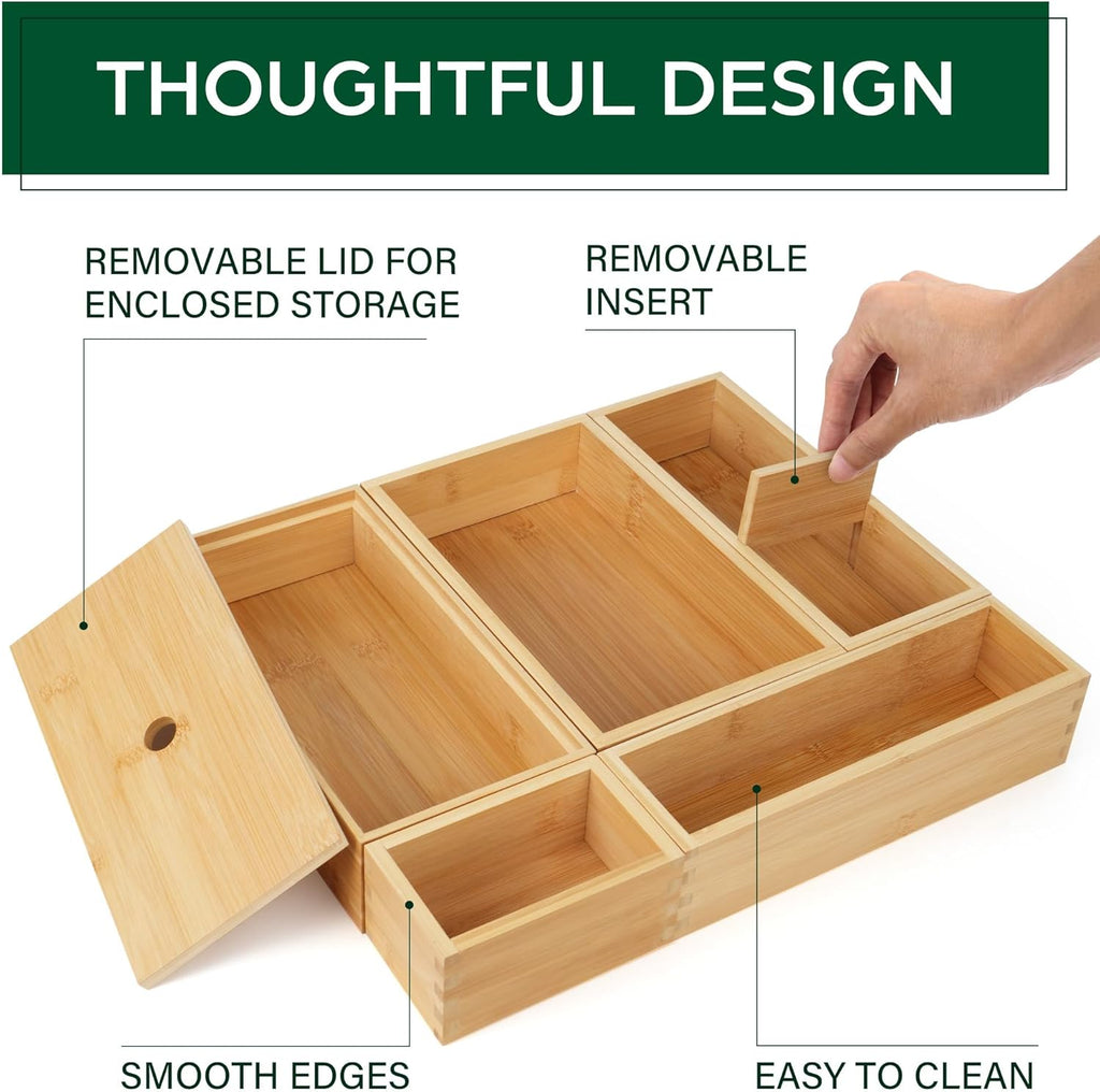 5 Pcs Bamboo Drawer Organizer Set Y1290