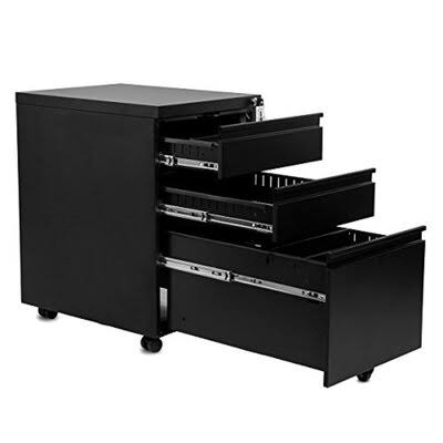 3 Drawer Black Mobile Vertical Filing Cabinet O4407