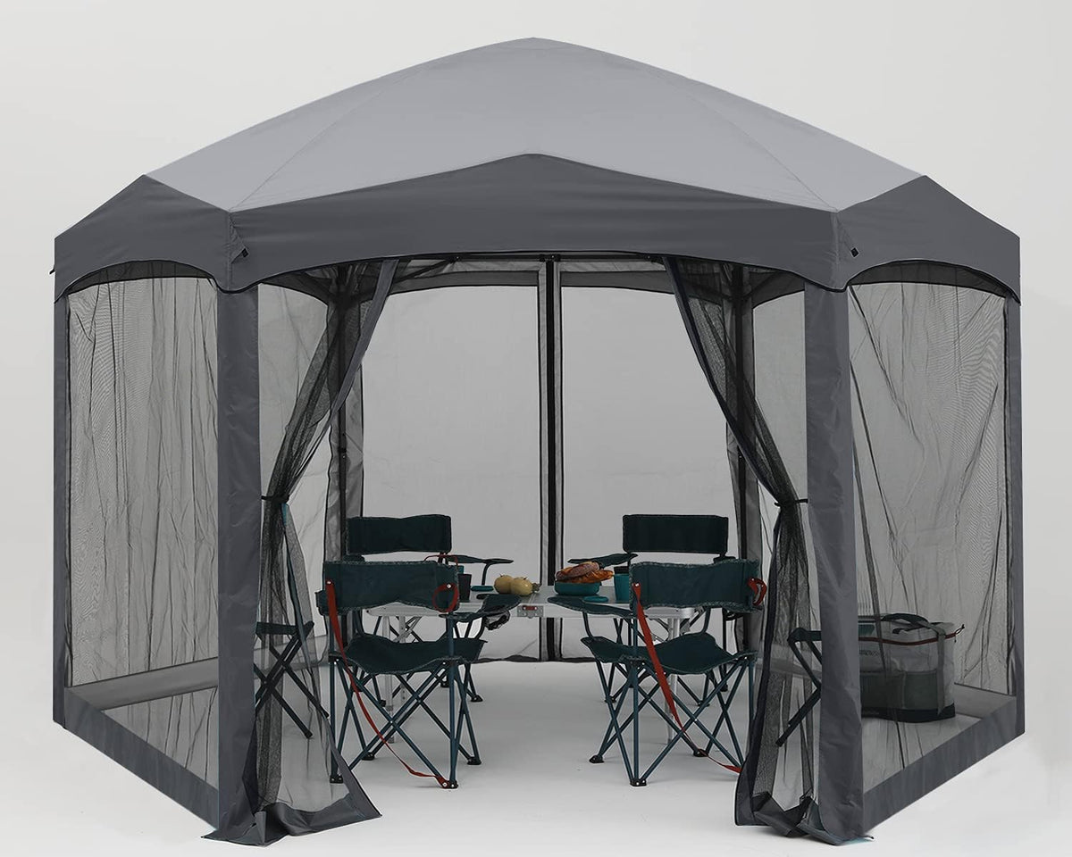 Pop Up 6 Sided Instant Screened Canopy Tent 12x10Ft White W832