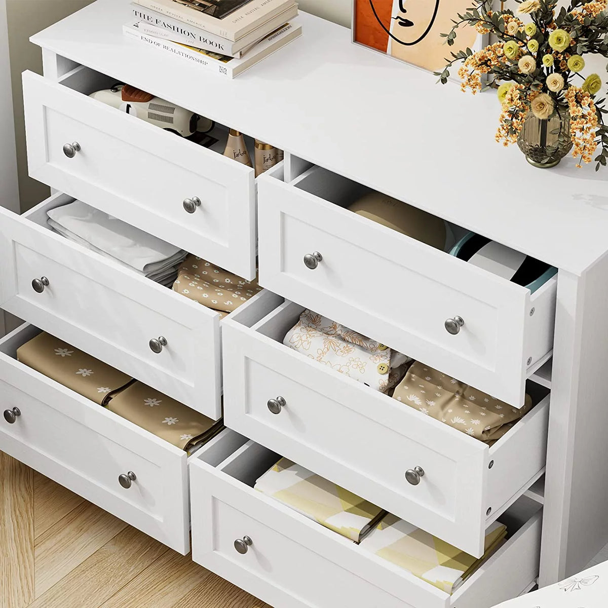 White 6 Drawer Double Dresser J736