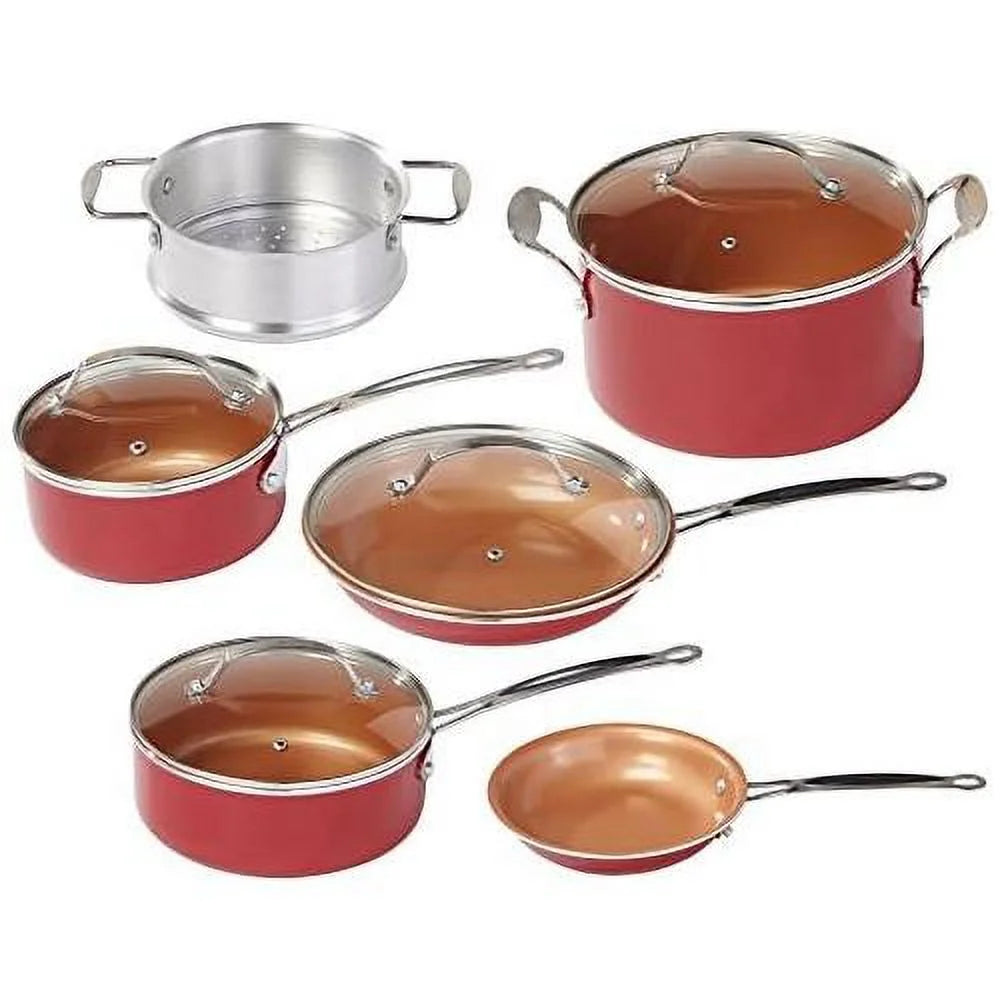 10 pc copper-infused ceramic non-stick cookware set T97745