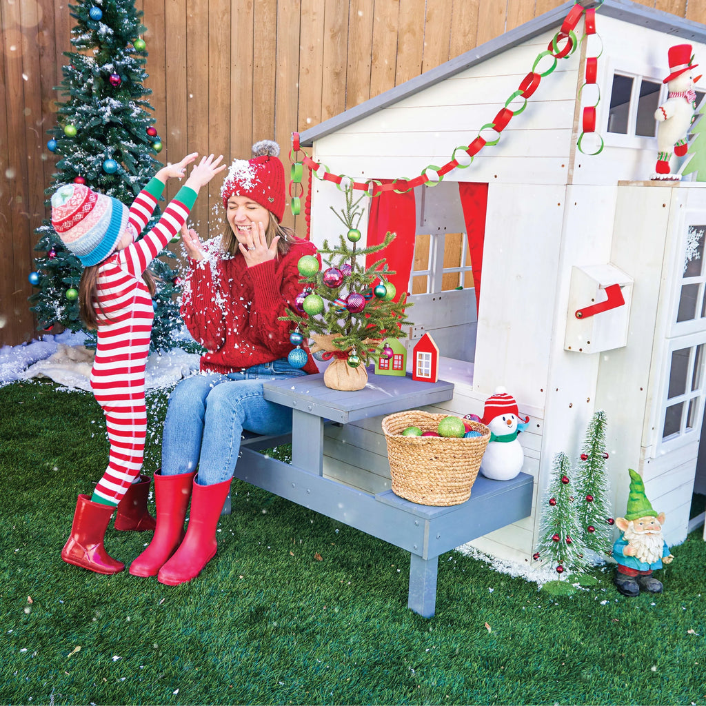 White Wooden Playhouse with Picnic Table, Mailbox & Outdoor Grill F71326