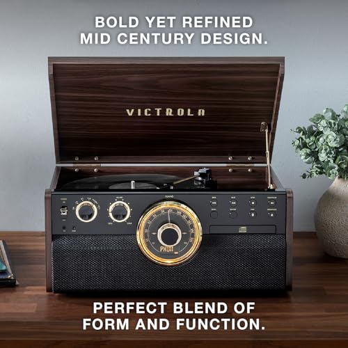 Mid-Century 6-in-1 Turntable with Built-in Speakers E8872