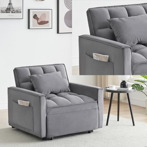 Dark Gray Velvet Convertible Sleeper Chair X6932