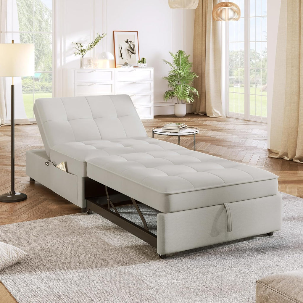 White 4-in-1 Folding Ottoman Bed with Storage Pocket and USB Port J823762