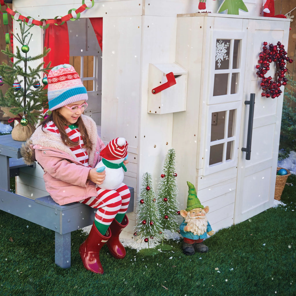 White Wooden Playhouse with Picnic Table, Mailbox & Outdoor Grill F71326