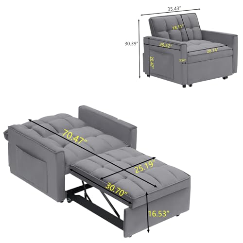 Dark Gray Velvet Convertible Sleeper Chair X6932