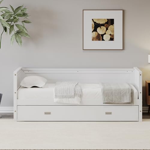 White Solid Wood Twin Size Daybed with Trundle G352