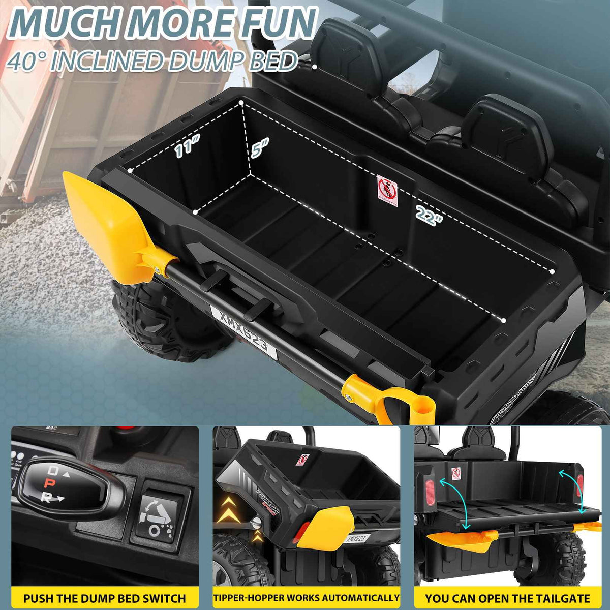 Black 24 V 2 Seater Electric Ride on Dump Truck with Remote Control M355516