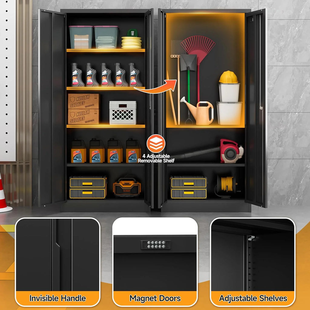 Metal Storage Cabinet with Locking Doors and 4 Adjustable Shelves, 71" Tall Black G3110