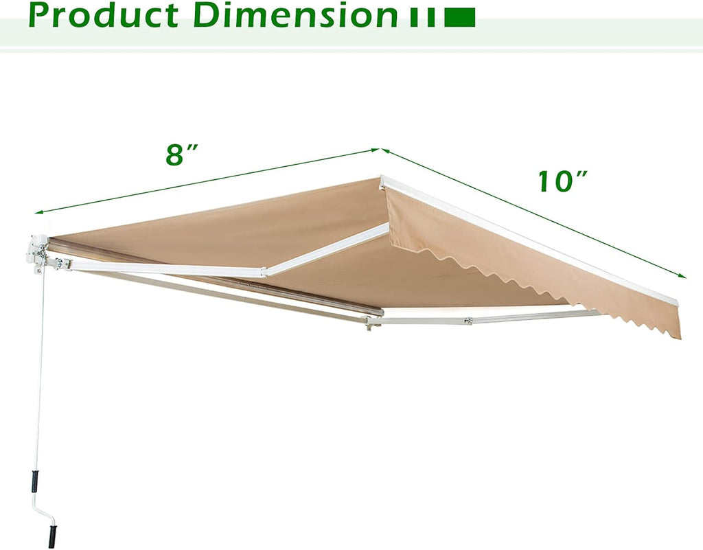 Beige Retractable Patio Awning with Manual Crank Handle V324