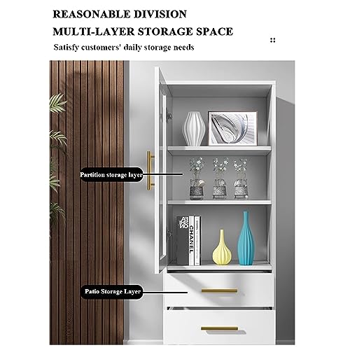 White Tall Corner Cabinet with Glass Doors and 2 Drawer W680078