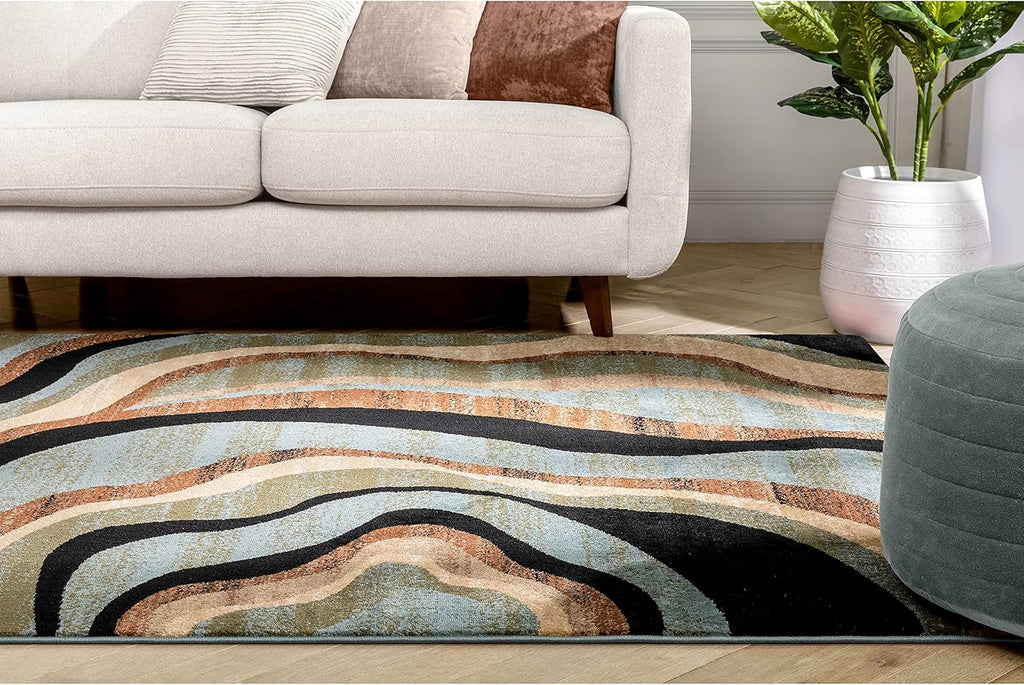 Blue Brown Geometric Area Rug 8x10 R327528