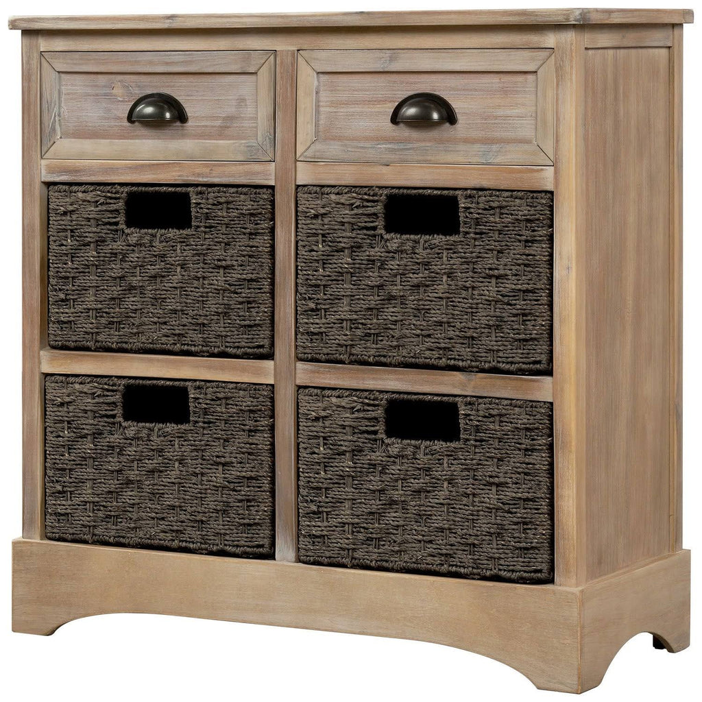 Rustic Storage Cabinet with 2 Drawers and 4 Fabric Basket E5308