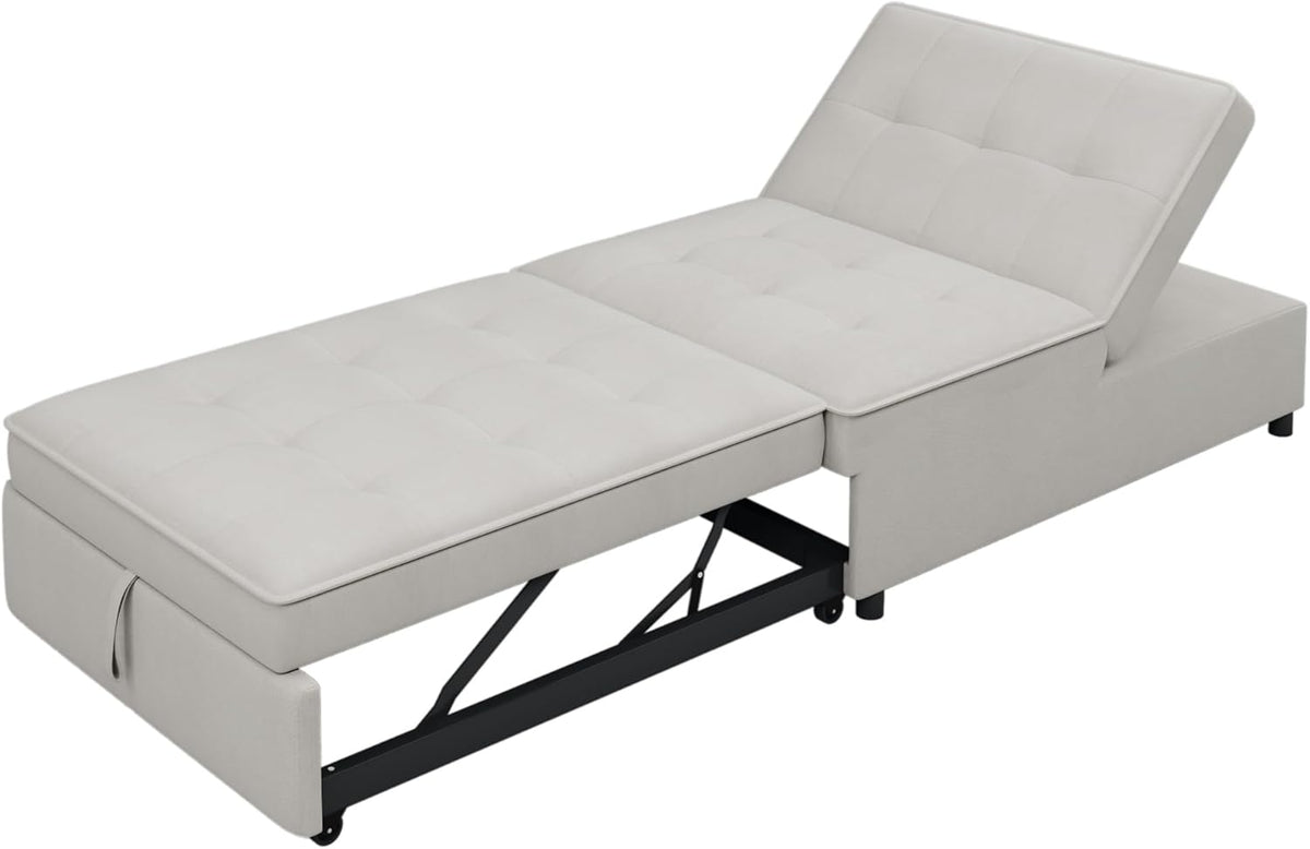 White 4-in-1 Folding Ottoman Bed with Storage Pocket and USB Port J823762