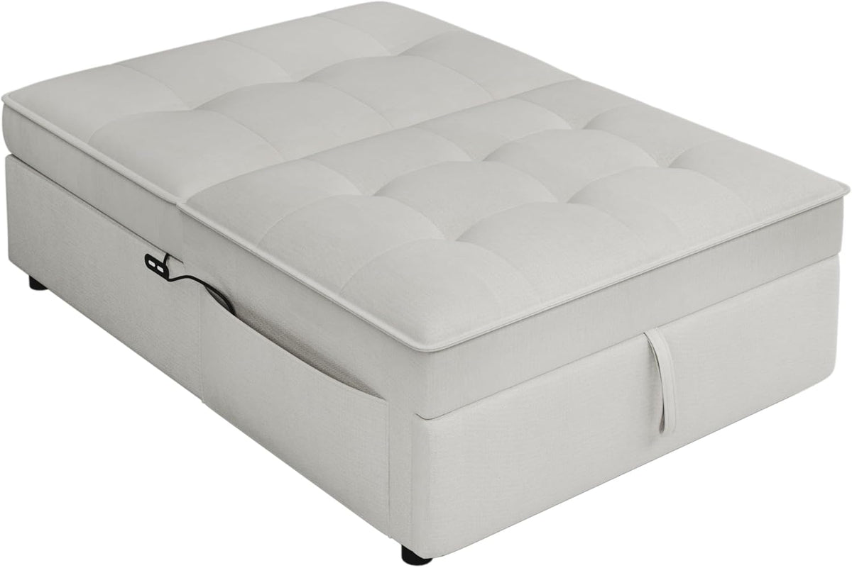 White 4-in-1 Folding Ottoman Bed with Storage Pocket and USB Port J823762