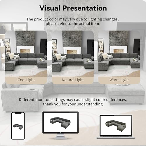 Dark Gray Chenille 6-Seat Sectional Sofa with Cup Holders N91218
