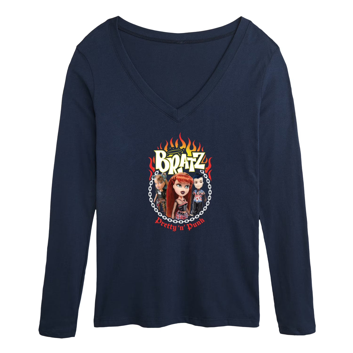 Women's Long Sleeve V-Neck Graphic T-Shirt B4516