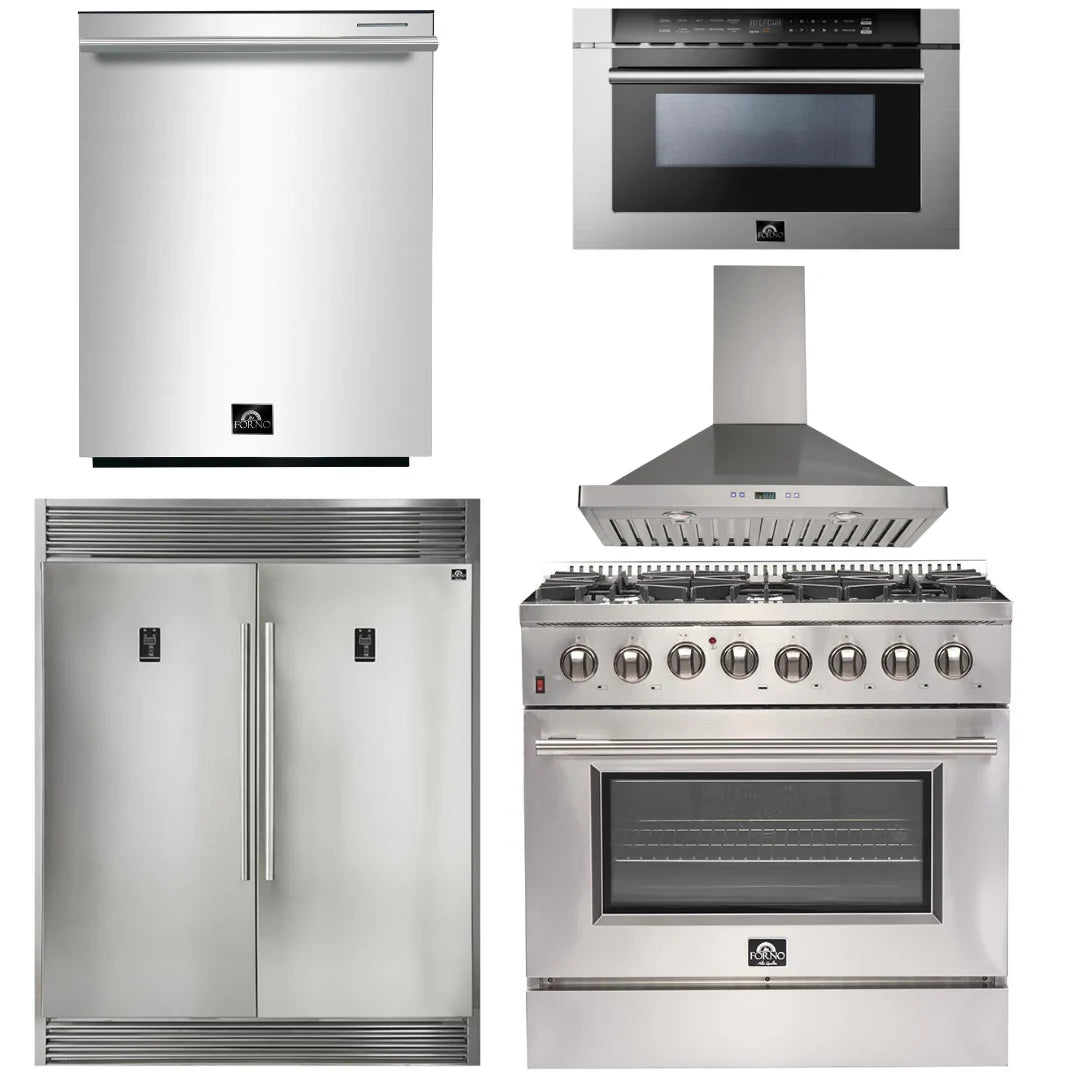 36 Inch Dual Fuel Range, Wall Mount Range Hood, Refrigerator, Microwave Drawer, Dishwasher Q583945