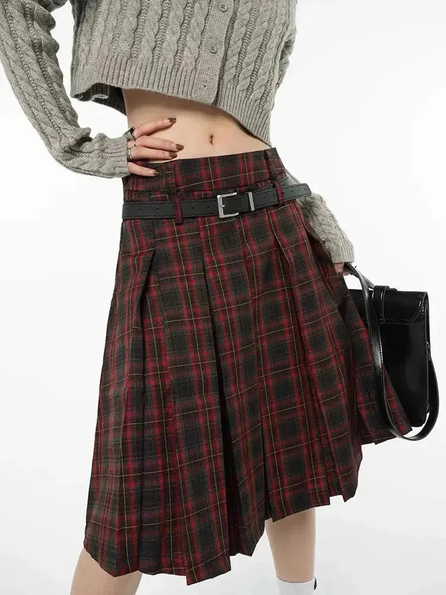 Dark Red Checkerboard Skirt A884