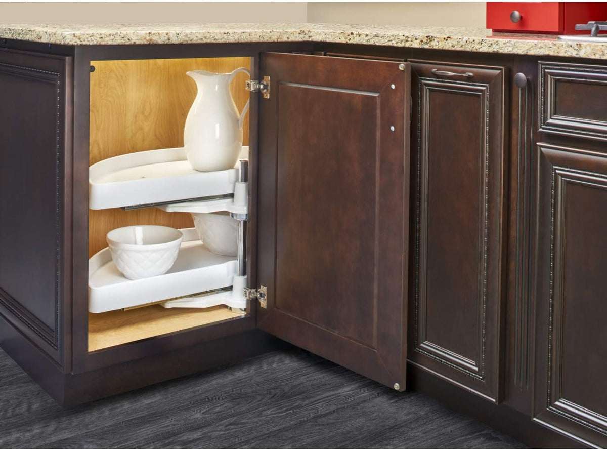 White 31-Inch Polymer 2-Tier Lazy Susan Kitchen Cabinet Organizer Q895562