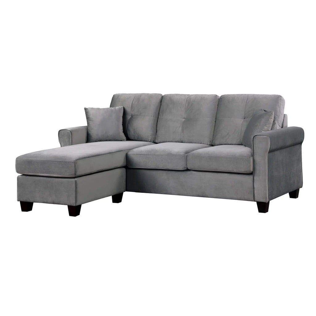 Gray Velvet Sectional Sofa with Reversible Chaise O134