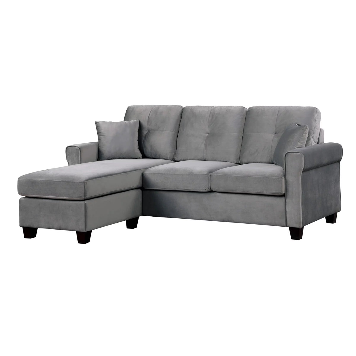 Gray Velvet Sectional Sofa with Reversible Chaise O134