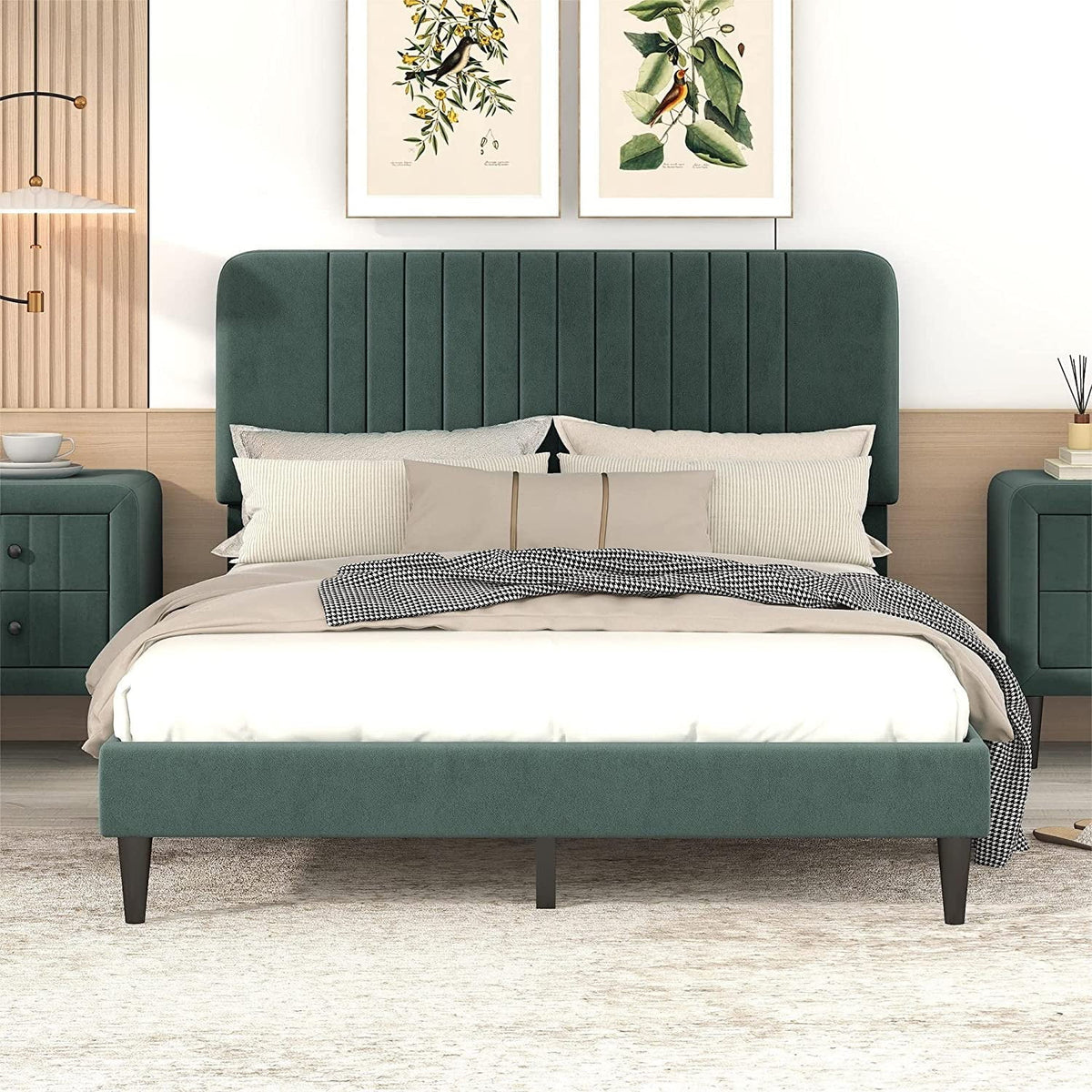 Queen Size Upholstered Platform Bed Frame with Headboard X239664