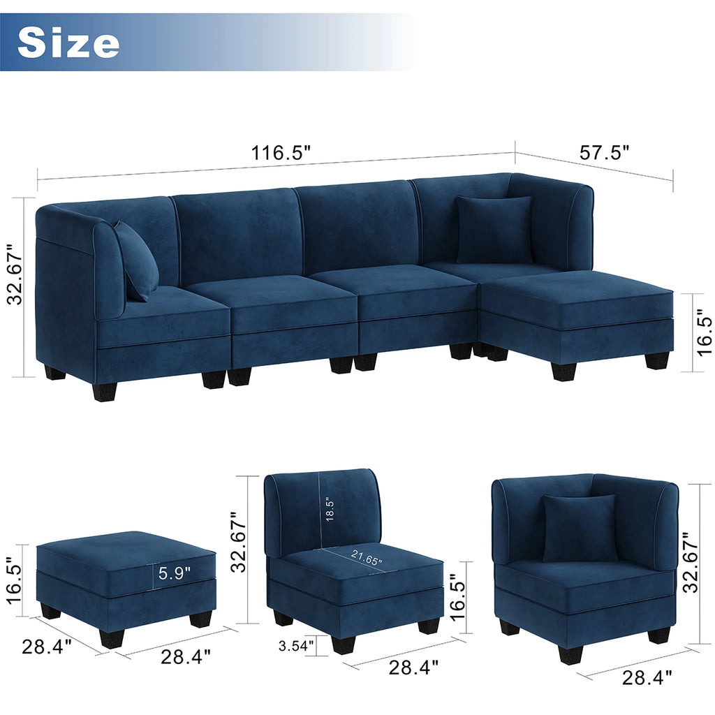 Velvet L-Shaped Sectional Sofa with Reversible Chaise I8859