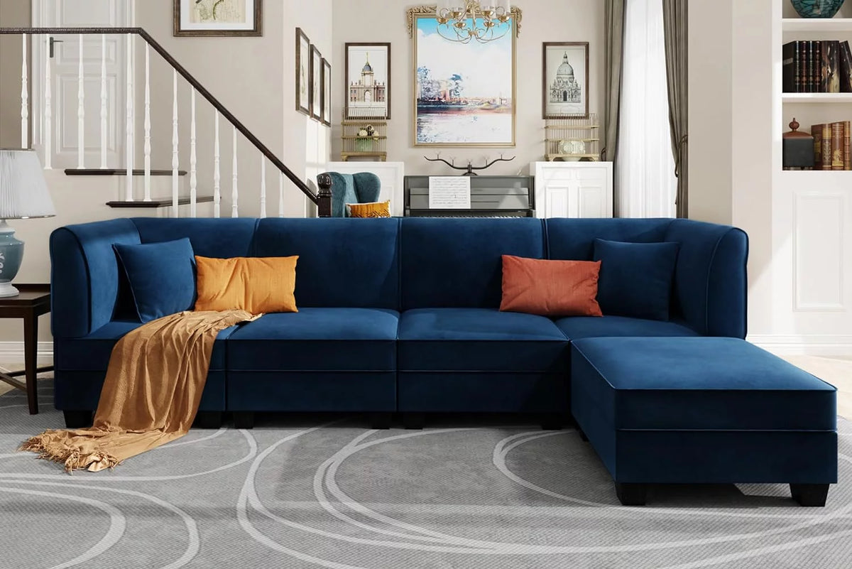 Velvet L-Shaped Sectional Sofa with Reversible Chaise I8859
