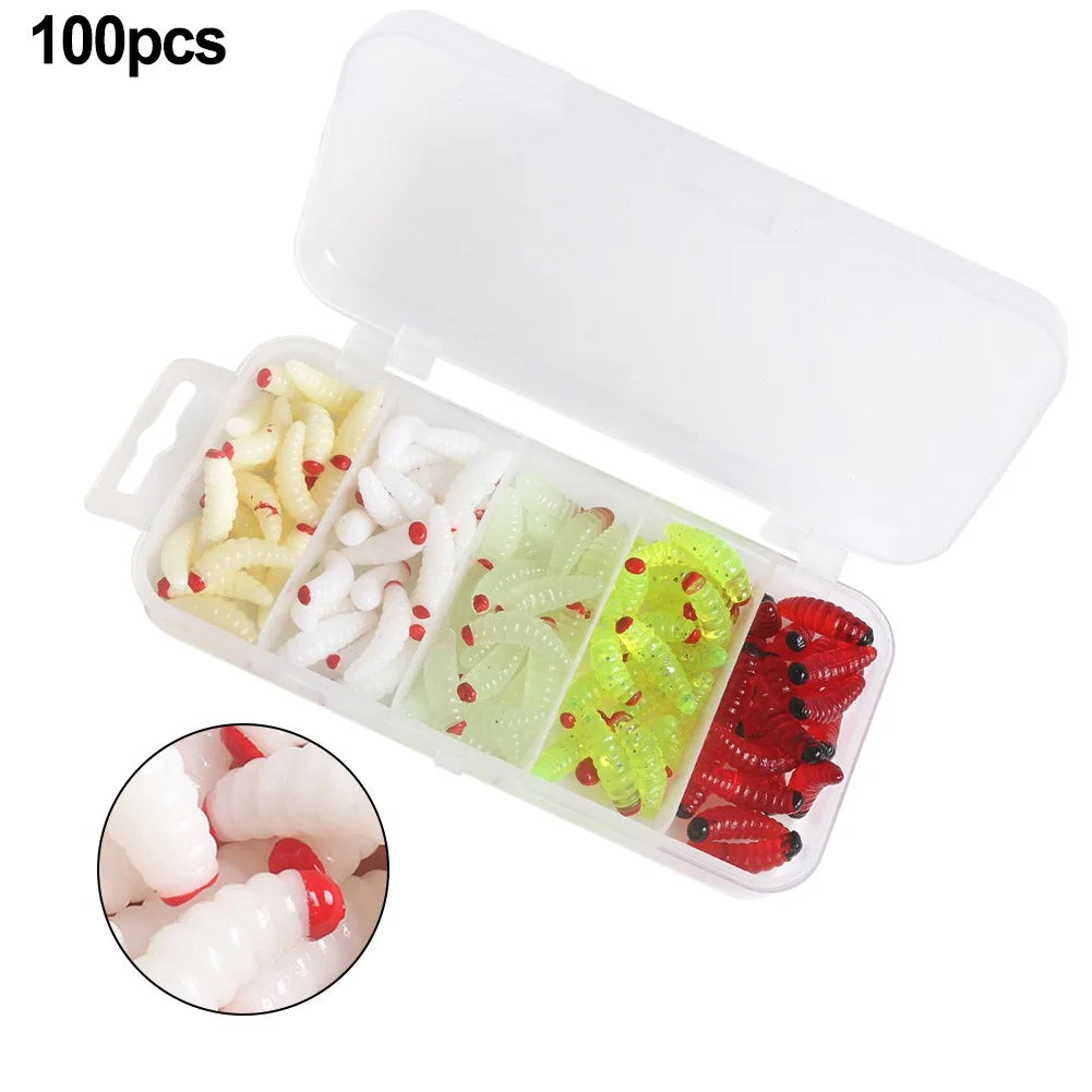 100pcs Boxed Fishing Soft Bait Artificial Maggots H463