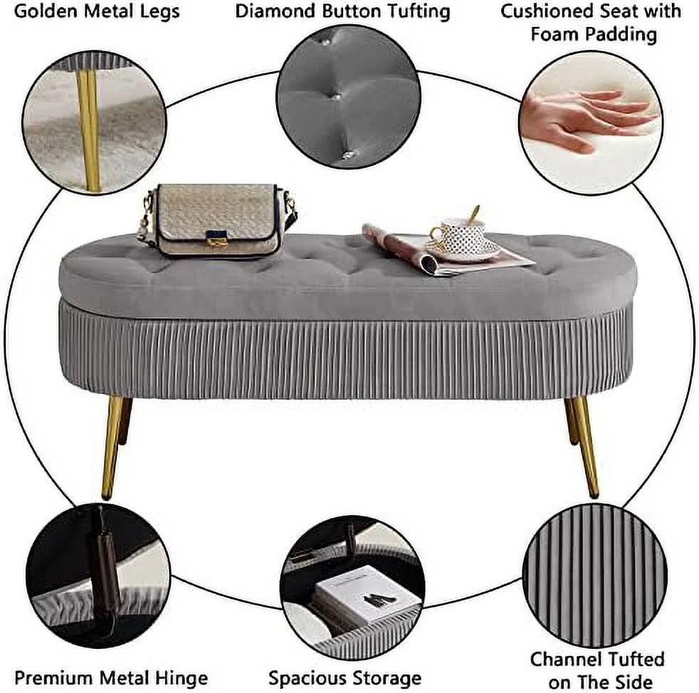 Faux Fur Ottoman Bench with Golden Metal Legs B621532