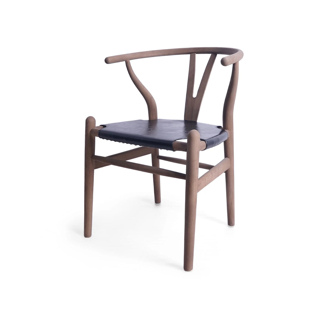 Black Faux Leather and Elm Wood Wishbone Chair S571652