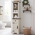 White Narrow Tall Bathroom Storage Cabinet with Door and Drawer H542189