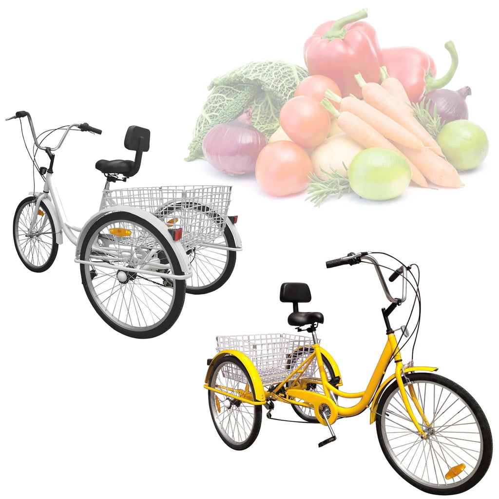 24 Inch 3-Wheel Tricycle with Basket White/Yellow Q426