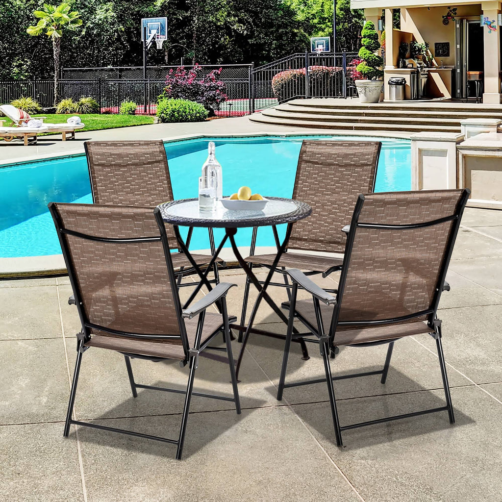 4 Piece Brown Outdoor Folding Chair with Armrest F793