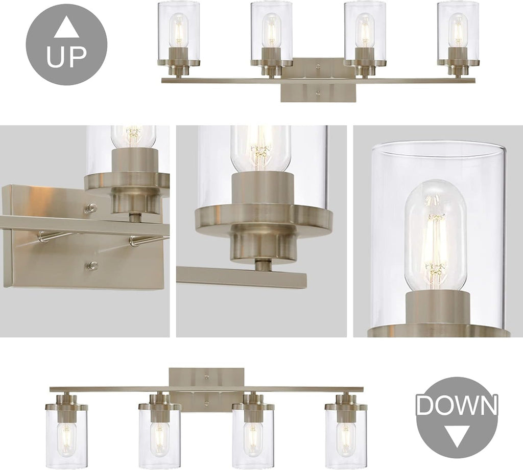 Industrial Brushed Nickel 4-Lights Clear Glass Wall Lamp Light Fixture G523245