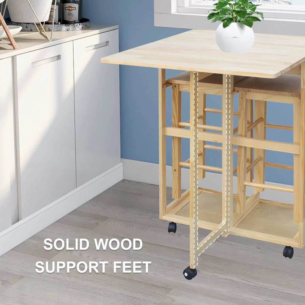 Drop Leaf Table, Rolling Kitchen Tables, Dining Table Set for 2, Natural Z6046