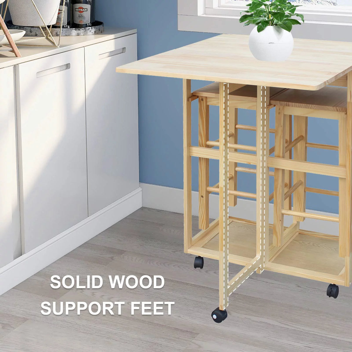 Drop Leaf Table, Rolling Kitchen Tables, Dining Table Set for 2, Natural Z6046