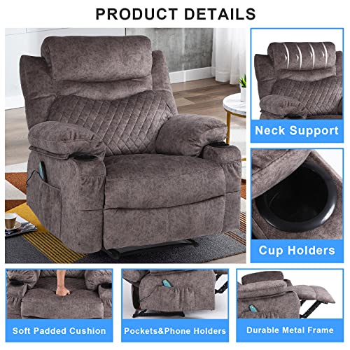Oversized Grey Fabric Recliner with Massage and Heat L887536