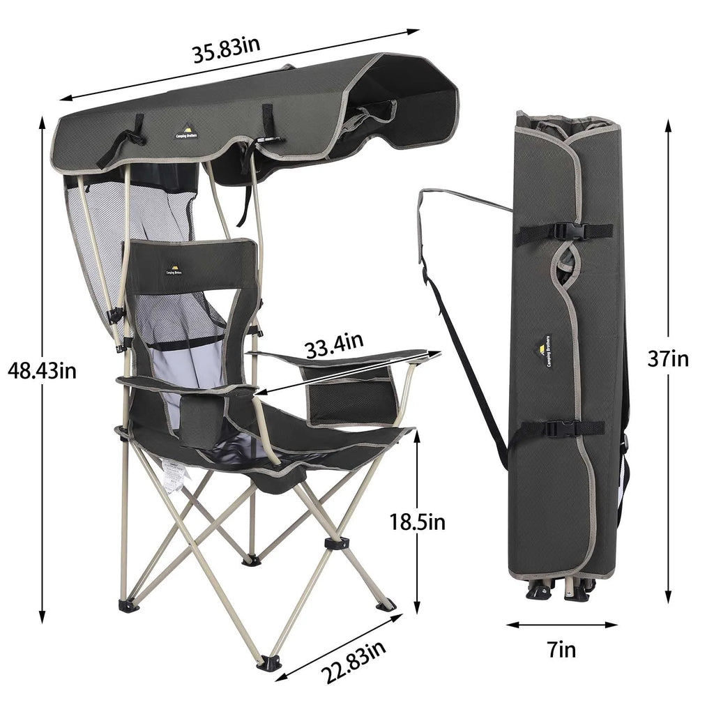 Army Green Folding Camping Chair with Shade Canopy D9127