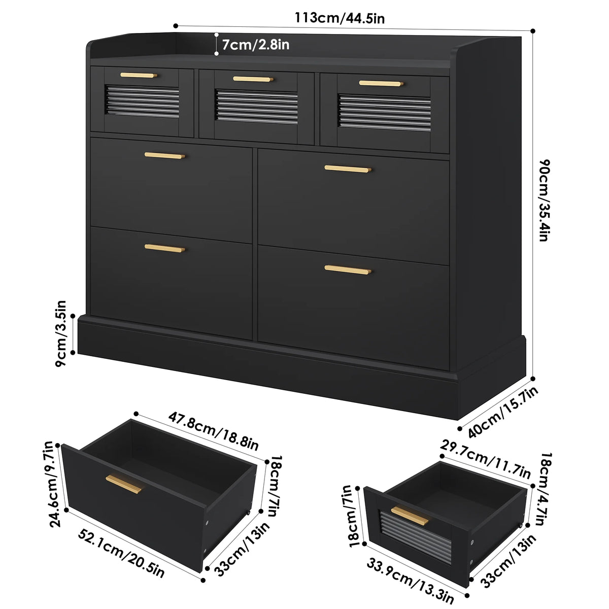 White 7 Drawer Glass Panel Wood Dresser Y46708