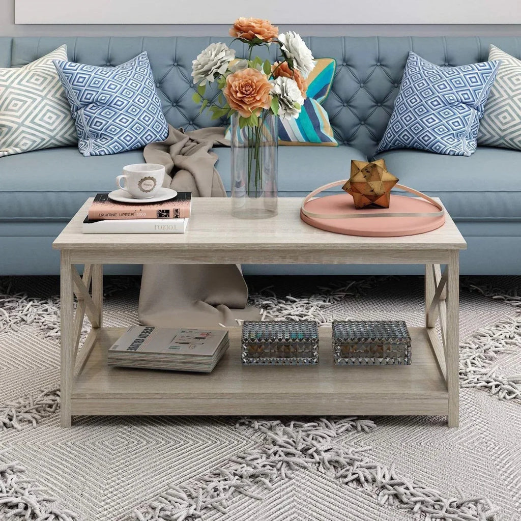 Rustic White Oak Wood Coffee Table B735757