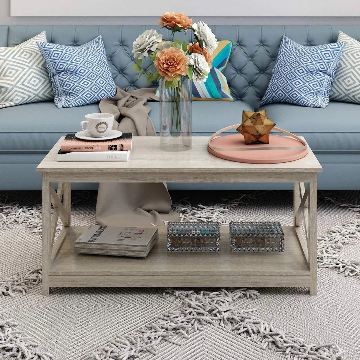 Rustic White Oak Wood Coffee Table B735757