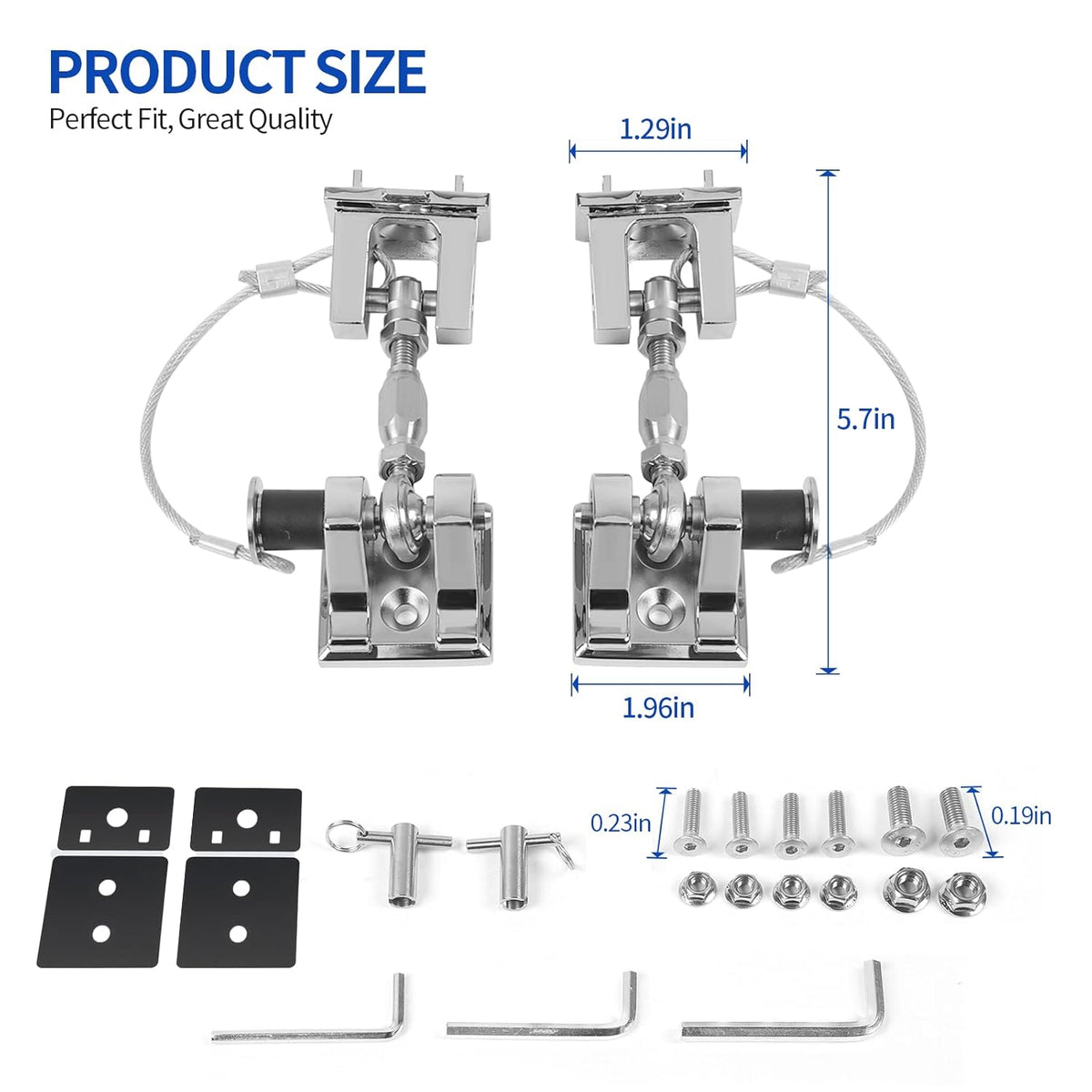 Hood Latches for Jeep Wrangler JL JT, Aluminum Alloy, Chrome, Pack of 2 Z1057