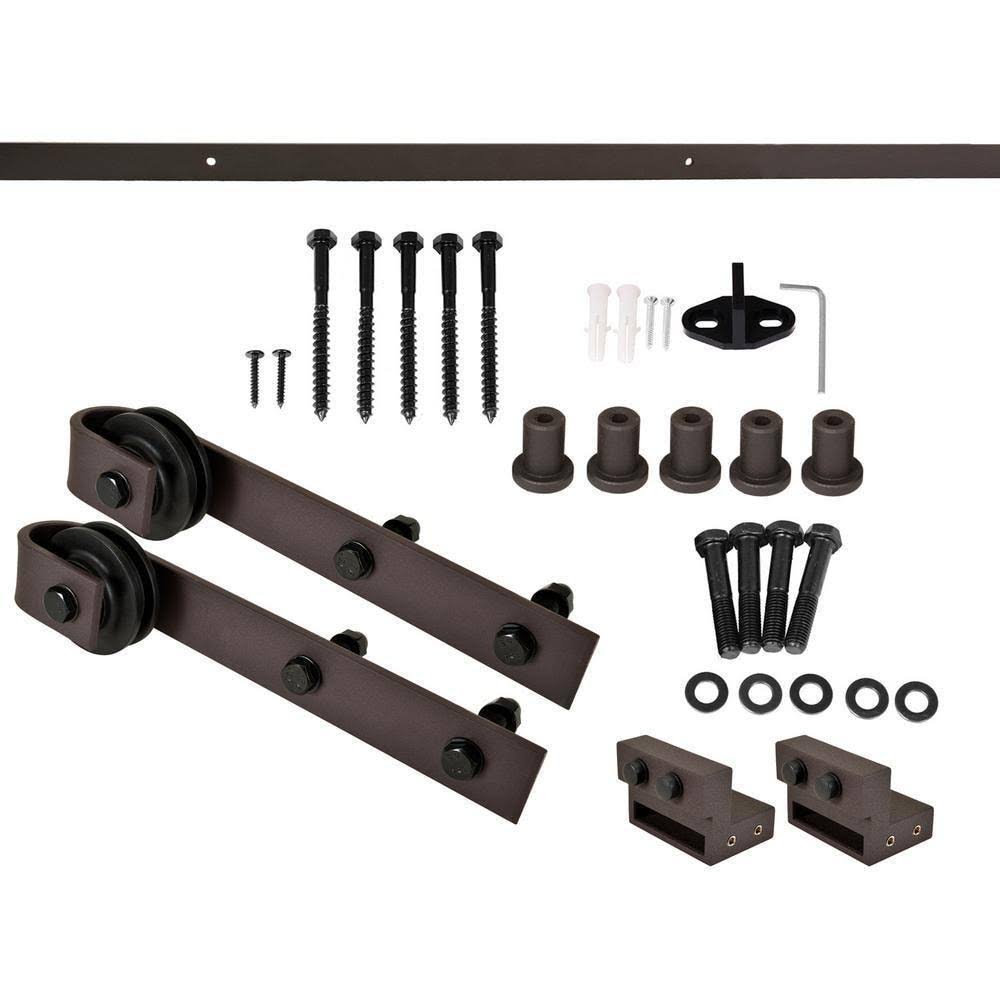 Red Walnut Stained Solid Pine Wood Interior Sliding Barn Door with Hardware Kit U458826